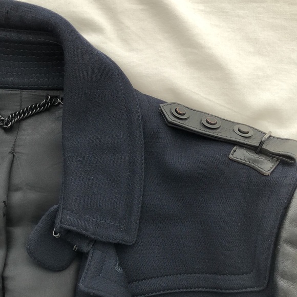 Burberry Prorsum Navy Topcoat with Leather Sleeves - Picture 8 of 13